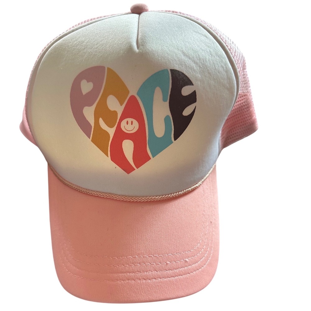 Falls Creek Pink Peace Heart Trucker Hat Mesh Snapback Cap Retro Graphic Hat